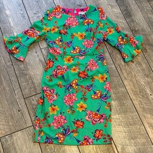 Shelby & Palmer Floral Midi Dress in Green and Orange
